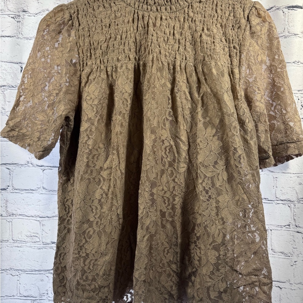 Cable & Gauge Elegant Lace Brown Women's Top